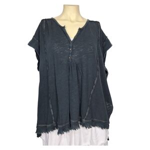 Free People Charcoal Short Sleeve Top